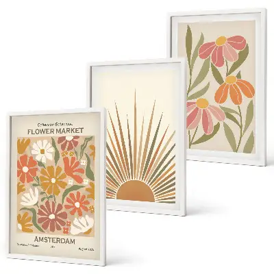 Billedsæt til soveværelset med pastel solblomster