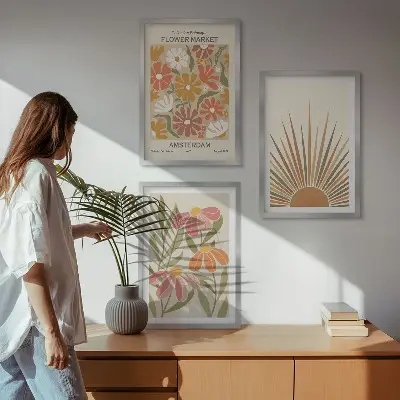 Billedsæt til soveværelset med pastel solblomster