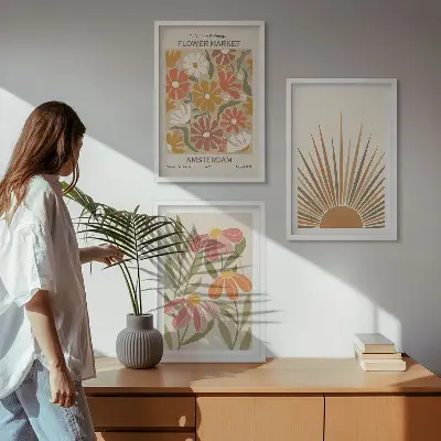 Billedsæt til soveværelset med pastel solblomster