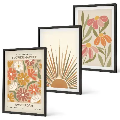 Billedsæt til soveværelset med pastel solblomster