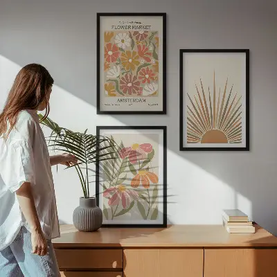 Billedsæt til soveværelset med pastel solblomster