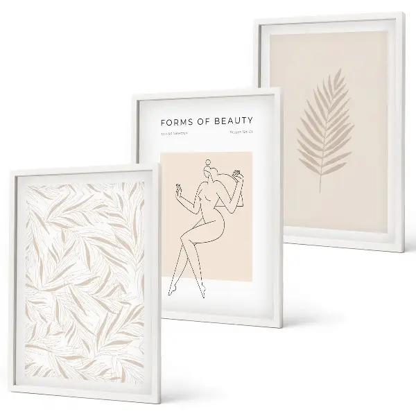 Billedsæt til soveværelset med minimalistiske botaniske motiver