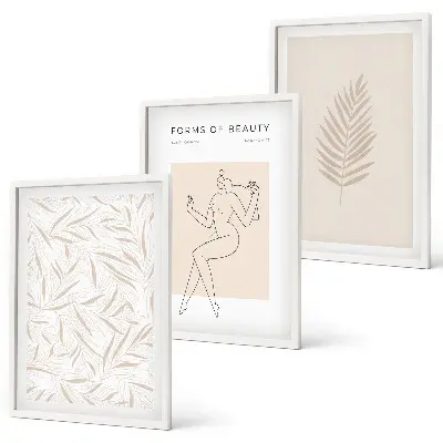 Billedsæt til soveværelset med minimalistiske botaniske motiver