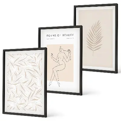 Billedsæt til soveværelset med minimalistiske botaniske motiver