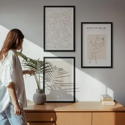 Billedsæt til soveværelset med minimalistiske botaniske motiver