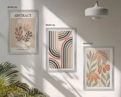 Billedvæg med abstrakte planter i pastelfarver