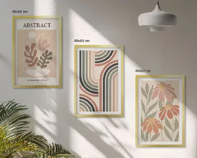 Billedvæg med abstrakte planter i pastelfarver