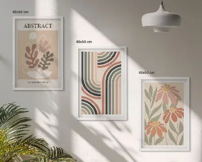 Billedvæg med abstrakte planter i pastelfarver