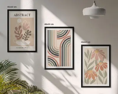 Billedvæg med abstrakte planter i pastelfarver