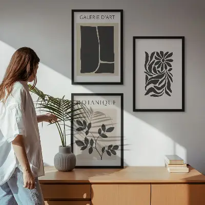 Triptykon med abstrakte plantemønstre billeder med ramme