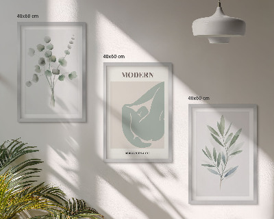 Triptykon billeder med ramme Plantemotiver i grønt