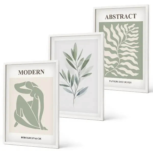 Billedsæt til soveværelset med Matisse akvarel i boho design