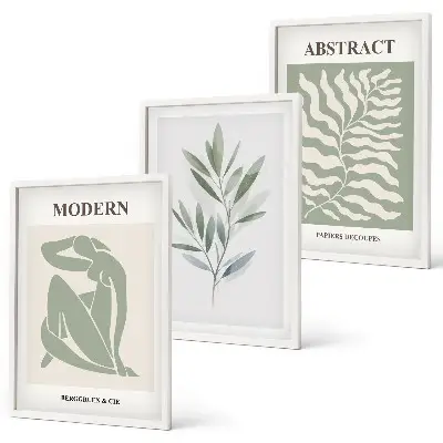 Billedsæt til soveværelset med Matisse akvarel i boho design