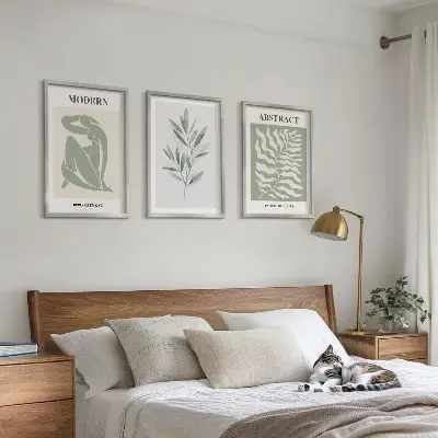 Billedsæt til soveværelset med Matisse akvarel i boho design