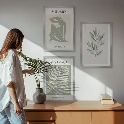 Billedsæt til soveværelset med Matisse akvarel i boho design