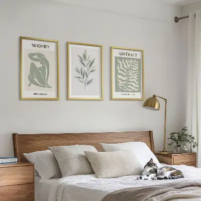 Billedsæt til soveværelset med Matisse akvarel i boho design