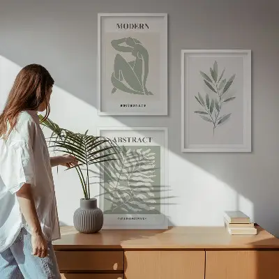 Billedsæt til soveværelset med Matisse akvarel i boho design