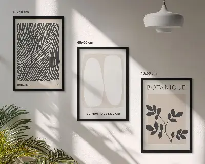 Billedvæg med plantemønstre og linjer inspiration til din billedvæg