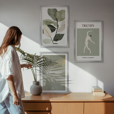 Triptykon billeder med ramme Plante silhuet abstrakte mønstre