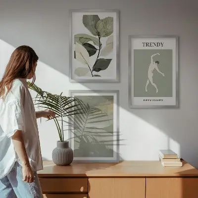 Plante silhuet abstrakte mønstre triptykon med ramme