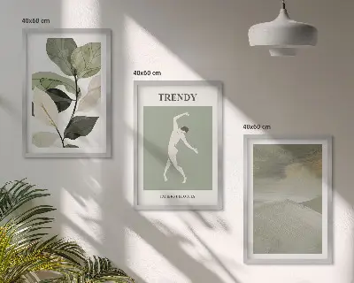 Plante silhuet abstrakte mønstre triptykon med ramme