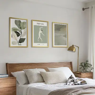 Plante silhuet abstrakte mønstre triptykon med ramme