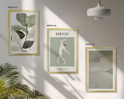 Plante silhuet abstrakte mønstre triptykon med ramme