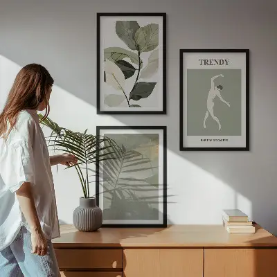 Plante silhuet abstrakte mønstre triptykon med ramme