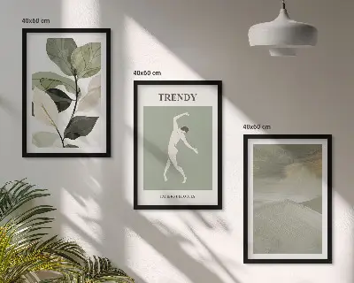 Plante silhuet abstrakte mønstre triptykon med ramme