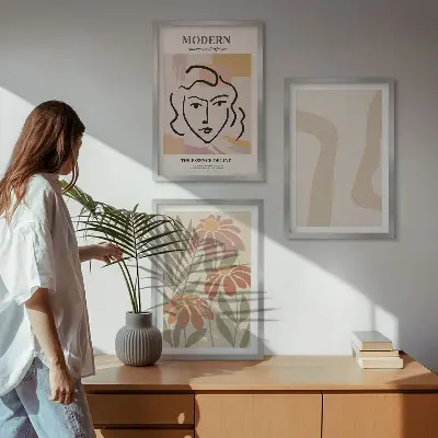 Billedsæt til soveværelset med moderne abstrakt kvinde-motiv