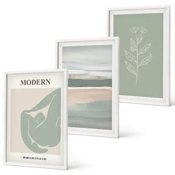 Billedvæg med abstrakte pastelfarvede planteformer inspiration til billedvæg