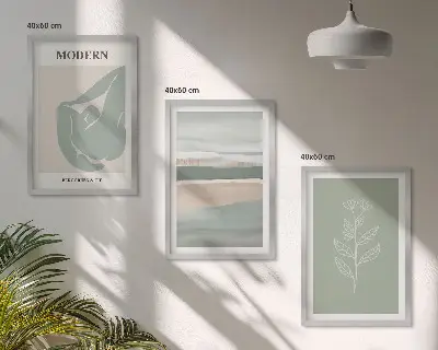Billedvæg med abstrakte pastelfarvede planteformer inspiration til billedvæg
