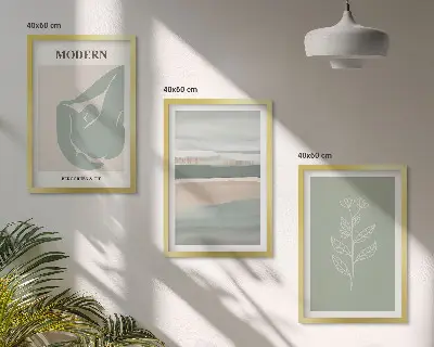 Billedvæg med abstrakte pastelfarvede planteformer inspiration til billedvæg