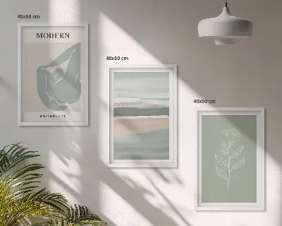 Billedvæg med abstrakte pastelfarvede planteformer inspiration til billedvæg