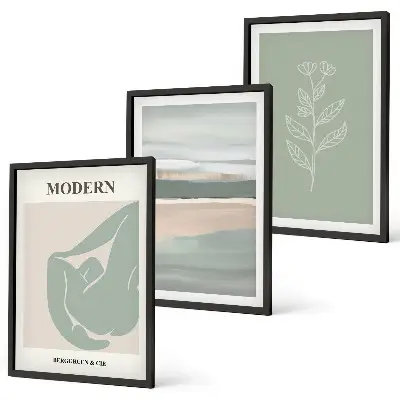 Billedvæg med abstrakte pastelfarvede planteformer inspiration til billedvæg