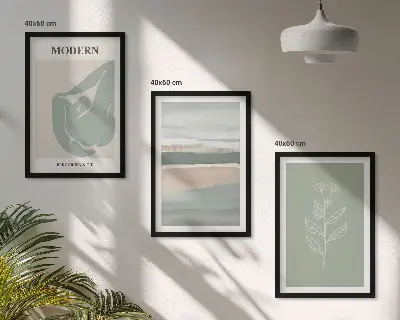 Billedvæg med abstrakte pastelfarvede planteformer inspiration til billedvæg
