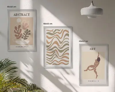 Triptykon billeder med ramme med Matisse boho abstrakte mønstre