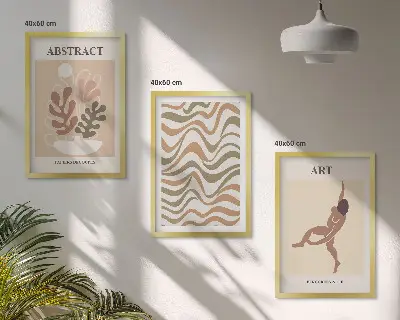 Triptykon billeder med ramme med Matisse boho abstrakte mønstre