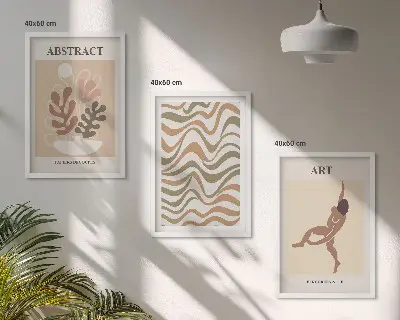 Triptykon billeder med ramme med Matisse boho abstrakte mønstre