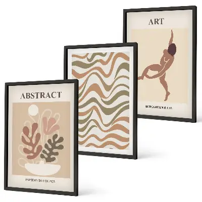 Triptykon billeder med ramme med Matisse boho abstrakte mønstre