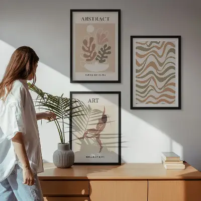 Triptykon billeder med ramme med Matisse boho abstrakte mønstre