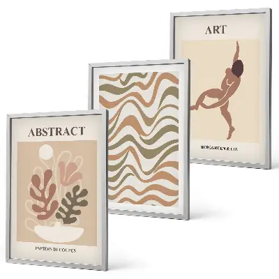 Triptykon billeder med ramme med Matisse boho abstrakte mønstre