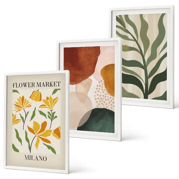 Billedvæg med blomsterabstrakte former inspiration til din billedvæg