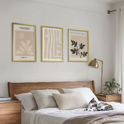Triptykon billeder med ramme Stilfulde plantemønstre beige sort