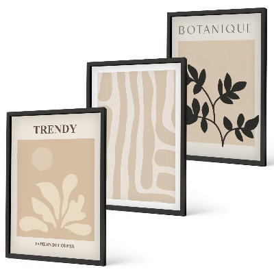 Triptykon billeder med ramme Stilfulde plantemønstre beige sort