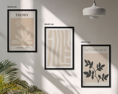Triptykon billeder med ramme Stilfulde plantemønstre beige sort