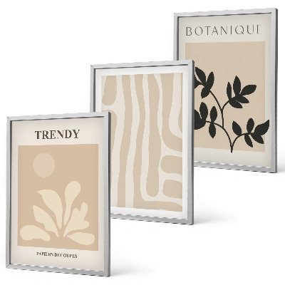 Triptykon billeder med ramme Stilfulde plantemønstre beige sort