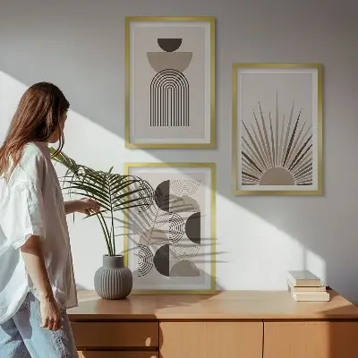 Billedsæt til soveværelset abstrakte former i beige og brun