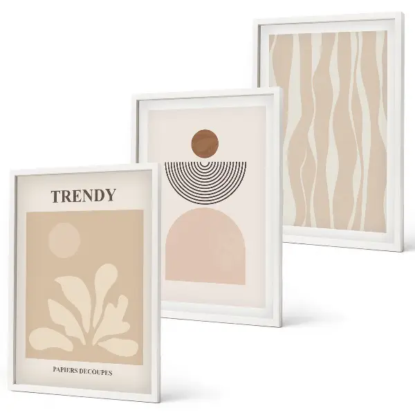 Triptykon billeder med ramme i stilfulde abstrakte beige farver