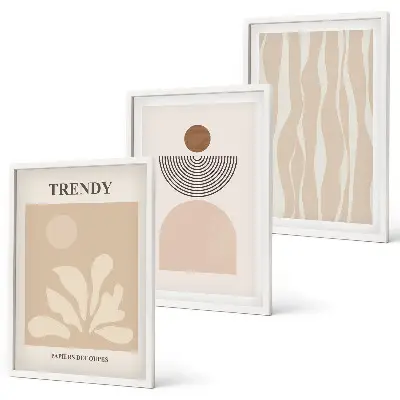 Triptykon billeder med ramme i stilfulde abstrakte beige farver